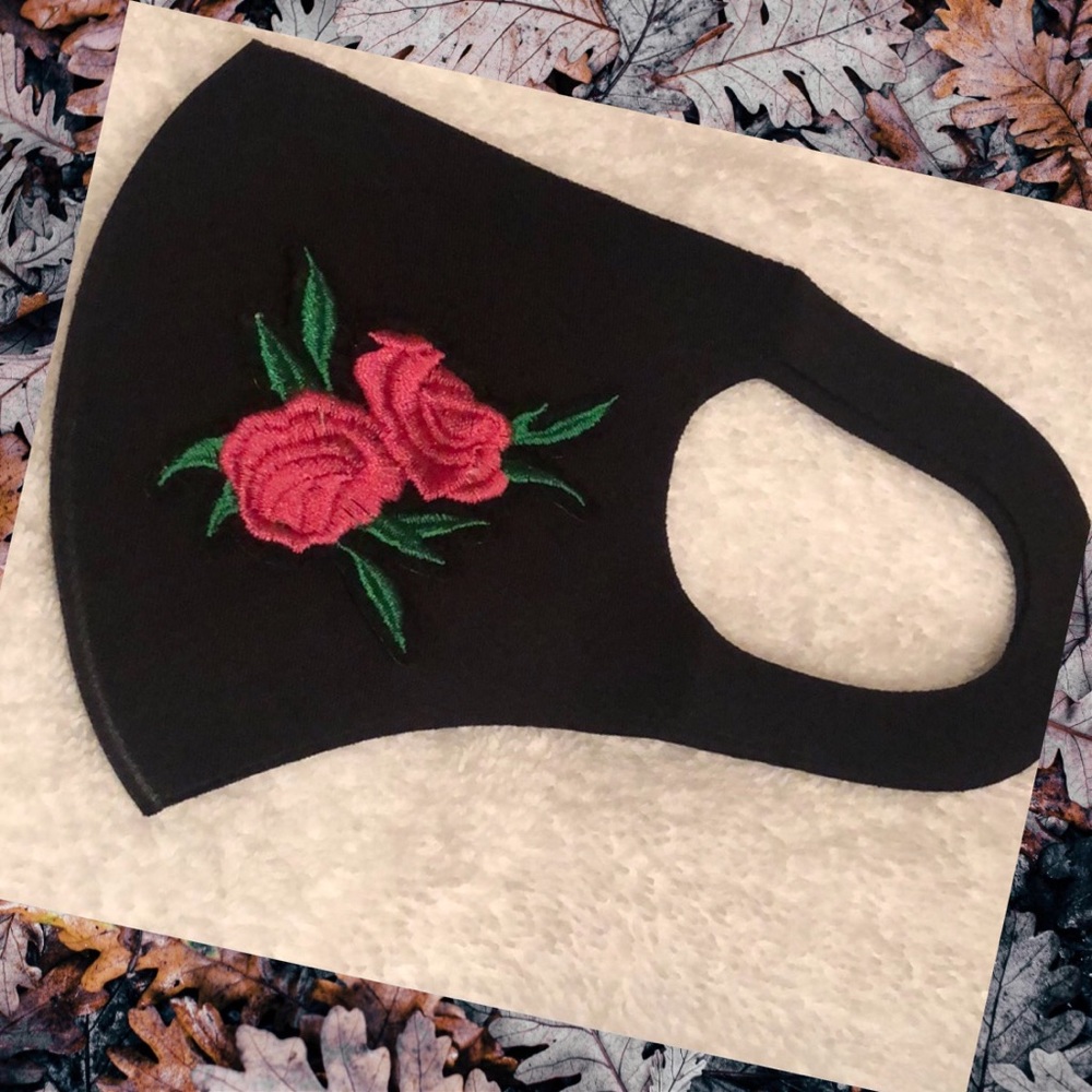 Pink Embroidered Rose Face Mask Comfortable